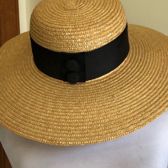 Scala Accessories - SCALA Firenze Italy Straw Black Grosgrain Band with Double Buttons Hat